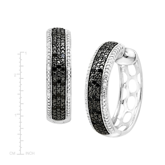 1/4 CT BLACK & WHITE DIAMOND HOOP EARRINGS - Picture 2 of 2